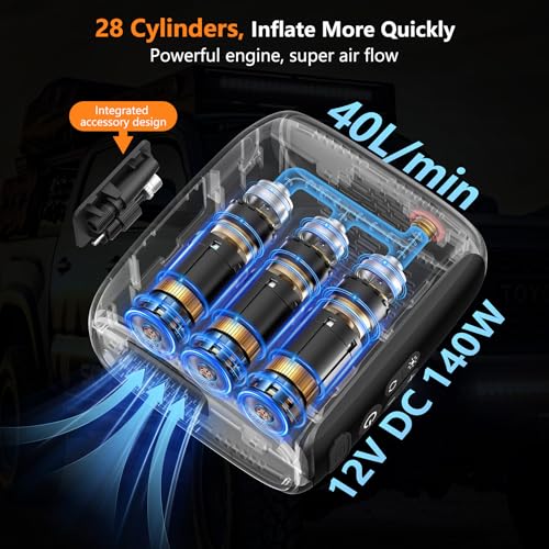 PESEIL-Tire-Inflator-Portable-Air-Compressor-28-Cylinders-12V-Air-Compressor-140W-Auto-Shut-Off-with-LED-Light-150psi-Pump-Portable-Air-Compressor-for-Car-Tires-Bicycle-Moto-Ball-etc