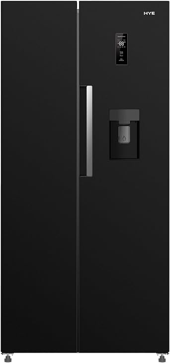 HYE American Fridge Freezer - Side By Side American Style Fridge Freezer With Water Dispenser, No Frost, 444L Freestanding Design, Low Noise 39dB, Sleek Black Finish - RF01AMWD460B03 [Energy Class E]
