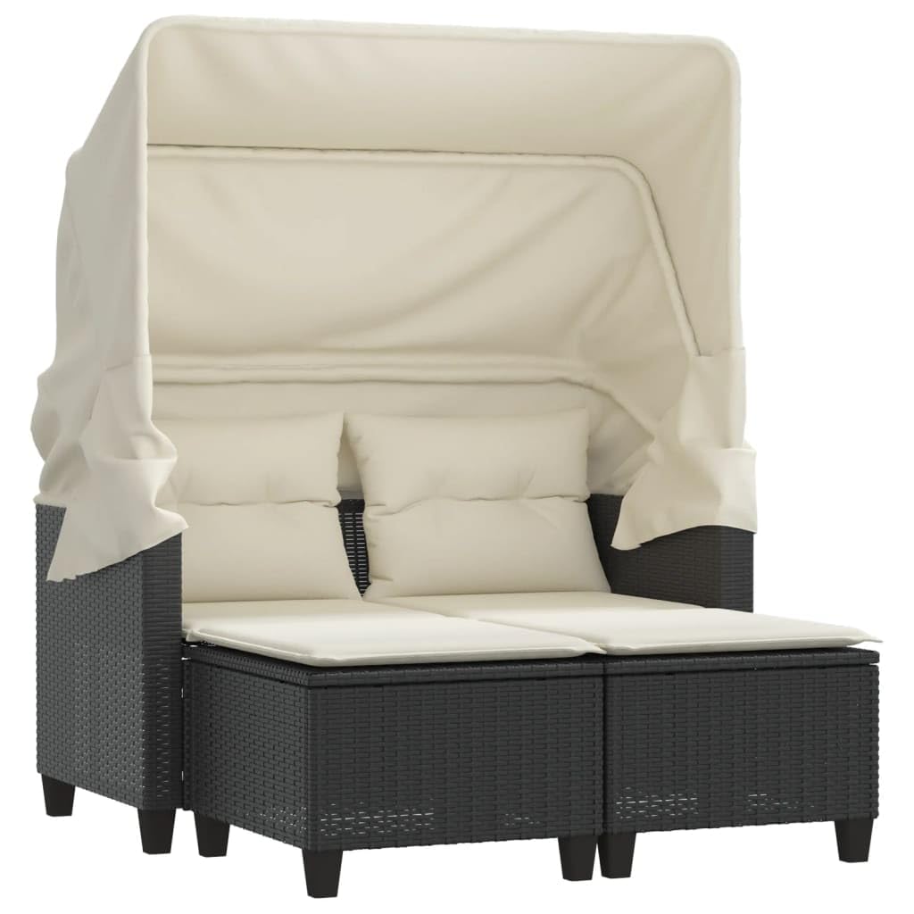 sofás Baratos,sofás de Dos plazas,Sillon Cama 1 Plaza Plegable,Sofá de jardín 2 plazas con toldo y taburetes ratán PE negroAdecuado para salón, Dormitorio