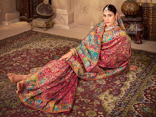 Image of Glory Sarees Women's Luxurious Dola Pure Silk Original Saree Position Print Work Madhubani Inspired Motifs Banarasi Kanjivaram Style Saree With Blouse Piece (Elegant101 Parent)