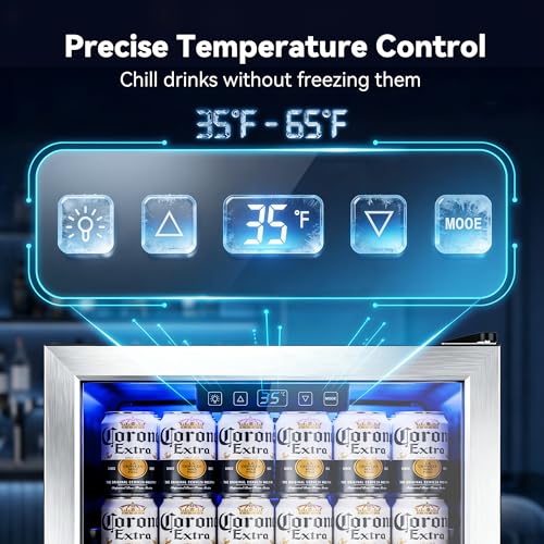 Image of Manastin Beverage Refrigerator Cooler-Mini Fridge Freestanding Cooler with Glass Door, Adjustable Shelves & Digital Temperature Display for Drink, Wine or Beer (Silver, 2.47 Cu.Ft)