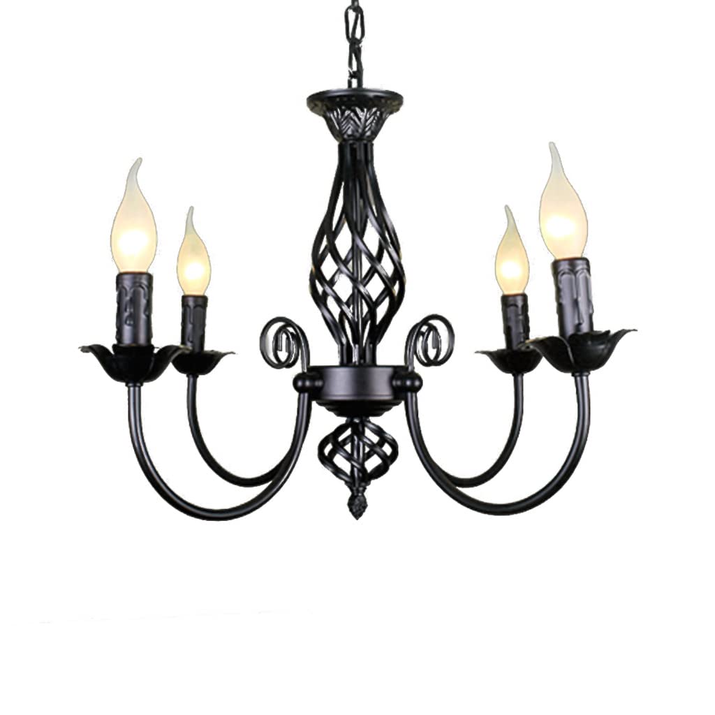 Pendentif Lampe Rétro Lustre Abat-Jour Restaurant Classique Bougie Lustre En Pendentif Réglable En Hauteur E14 Lampe Suspendue En Fer Forgé Salon De Style De Campagne Simple Lampes Pendentif, Noir
