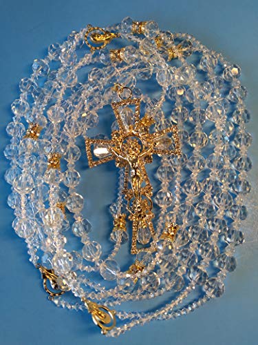 javier Wedding Lasso/Lazo Para Boda/Rosario de Matrimonio./Lazo de cristal de 12mm con imagenes y cruz con cristales lazo catolico color dorado con cristal fino.4