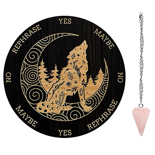 AHANDMAKER Pendulum Board Set, tabla de adivinación de madera con péndulo de cristal para prácticas metafísicas y rituales wicca miniatura 1