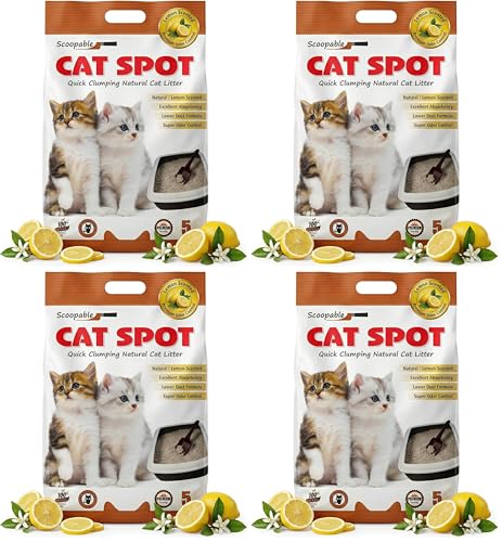 Image of CatSpot Lemon Flower Scented Cat Litter - 5kg | Ultra Absorbent, Quick Clumping, Odor Control, Dust-Free Formula for Cats (Pack of 4)