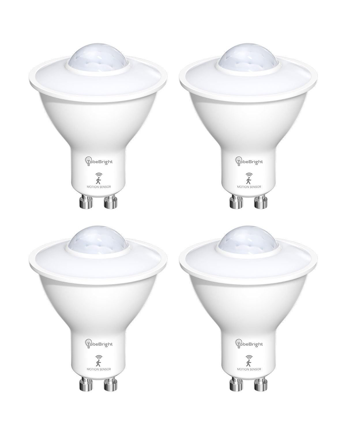 TobeBright LED Smart Motion Glühbirnen, GU10 PIR Lichtsensor Birne 5W, Bewegungsaktivierte Glühlampe Kaltweiß 6000K, Auto Ein/Aus GU10 LED Lampe für Treppen, Garage, Korridor(4-Stücke)