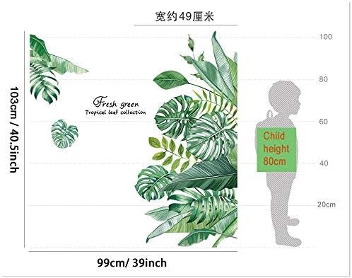 Green Tropical Leaves Wall Decal, TANOSAN Nature Palm Tree Leaf Plants Wall Sticker Art Murals, Waterproof DIY Wall Decor for Bedroom Living Room Classroom Offices Home Decoration (Green)