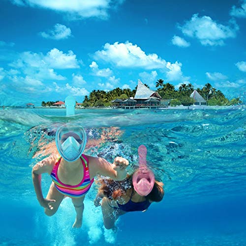 Hieha Full Face Snorkel Mask for Kids - 2020 Newly Released Anti-Fogging Anti-Leak Snorkeling Set with Detachable Camera Mount & Dive Mask Safety Breathing System Dry Top Set Foldable Diving
