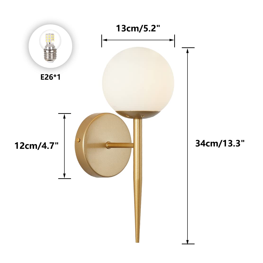BOKT Mid Centry Bedroom Sconces Modern Wall Lighting Golden Wall Sconce Lighting Fixtures Set of 2,E26 Based (White Shade, 2 Pack)…
