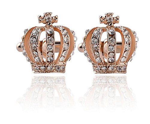 Kentop Boutons de Manchette Chemise Hommes Femmes Shirts Boutons de Manchette Forme de Couronne d'or Strass Bouton Cadeau Bijoux pour Affaires Mariage 2PCS