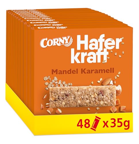 Haferriegel | Corny Haferkraft | Mandel-Karamell | Vollkorn | Großpackung 48x35g