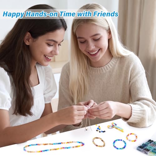 Image of XSEINO About 1200pcs 6mm Crack Glass Beads Bracelet Making Kit,24 Assorted Crackle Oceanic Blue Series Colorful Crystal Beads for Bracelet,Jewelry Making,DIY Crafts,Friendship Bracelets