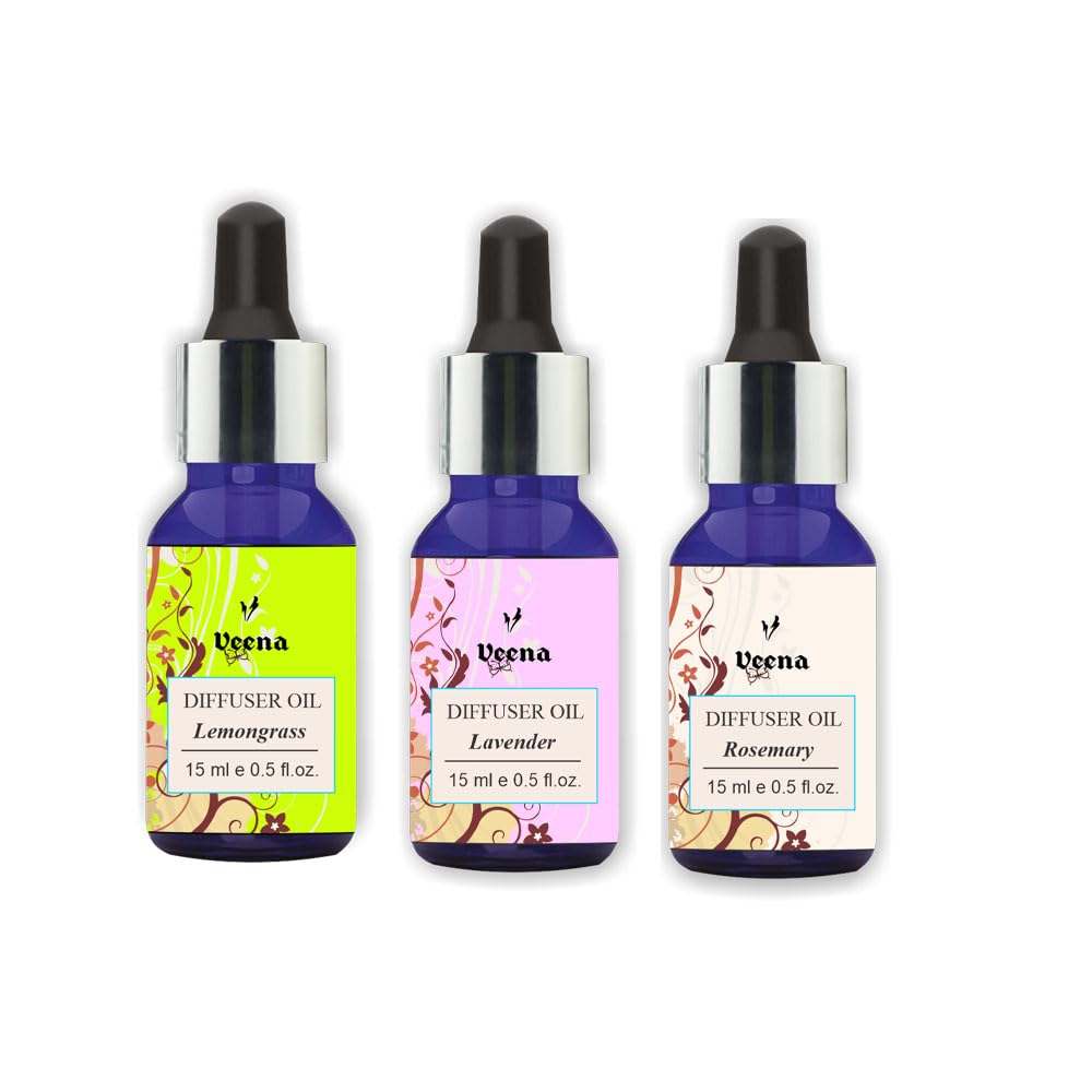 Aroma Diffuser Oil (Lavender, Lemongrass, Rosemary) 15 ml Each, Multicolour - Set of 3