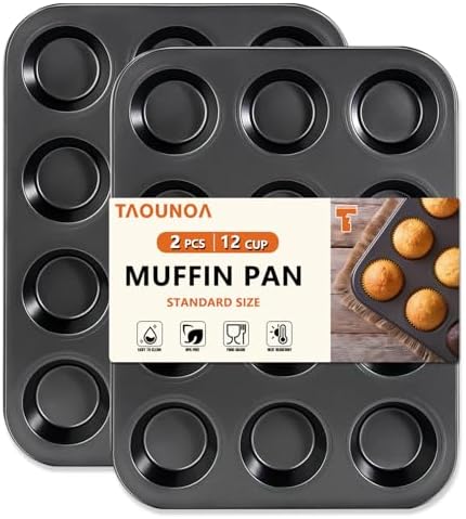 Muffin Tin, 12-Well Nonstick Cupcake Pan Set of 2, Heavy Duty Steel Muffin Pan - Thumbnail 2