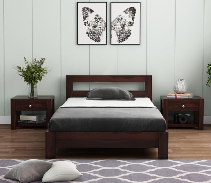 Image of Sheesham Wood Low Height Double Size Bed Without Storage Wooden Double Bed Cot Palang for Bedroom Living Room Furniture (Honey Finish) Mattress Size 4X6.5