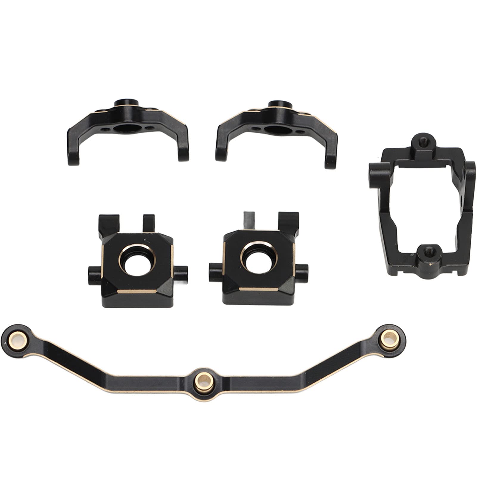 Kit tazza sterzo RC per impieghi gravosi Set di staffe servo per tirante del sedile a snodo in ottone nero e oro Set di staffe servo per assemblaggio di aggiornamento premium