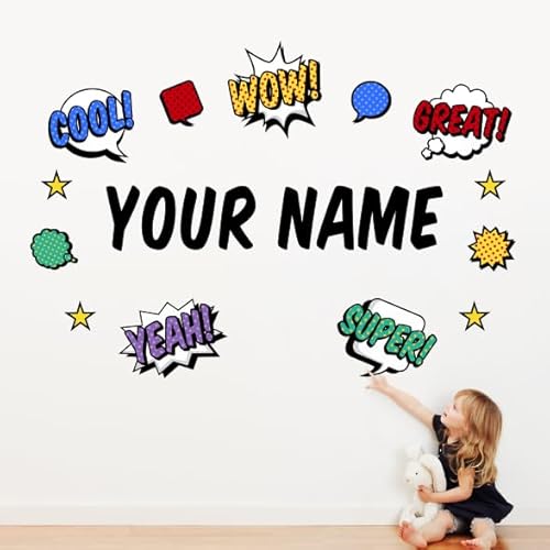 Oliver's Labels Premium Personalized Life Sized Wall Decal for Kids Room Decor - Peel & Stick, Removable (Pop Art)