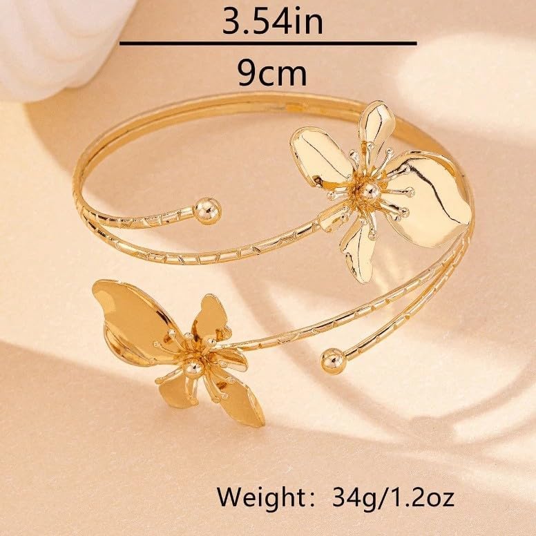 Fuqimanman2020 Boho Arm Cuff Upper Arm Band Cuff Bracelet Silver Gold Adjustable Flower Butterfly Cuff Bangle Bracelet Charm Holiday Beach Party Jewelry - Image 3