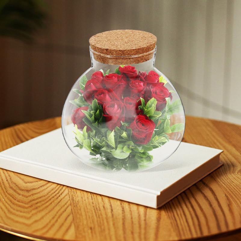 Operitacx Botella De Vidrio Transparente 5.90 Pulgadas Tarro De Cristal Para Terrario Boca Ancha Con Tapa De Corcho Para Decoración De Jardín Y Oficina Microlandscape