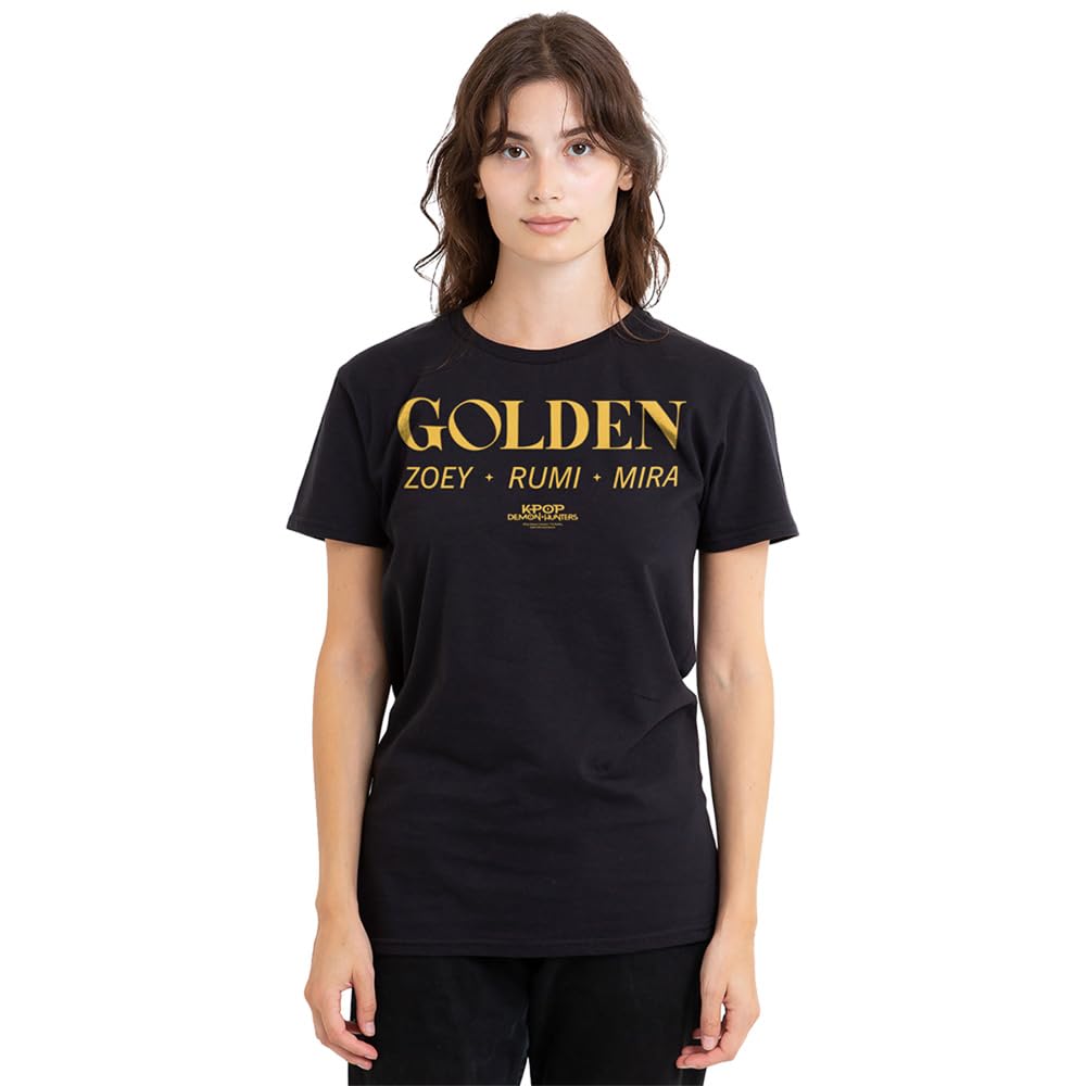 Kpop Demon Hunters Huntrix Golden Names Ladies T Shirt, Black, XX-Large