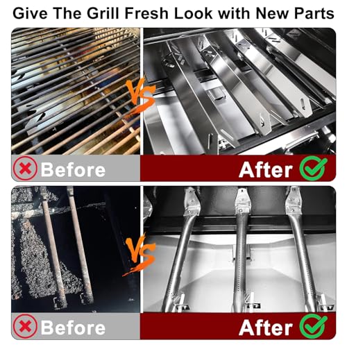Image of Hiorucet Grill Replacement Parts for Cuisinart GAS9456AS GAS9456ASO, Stainless Steel Grill Grate Burner Tube Heat Plate for Cuisinart Gas Grill Parts, Fits 4 Burner Gas Grill GAS9456AS Parts Cuisinart