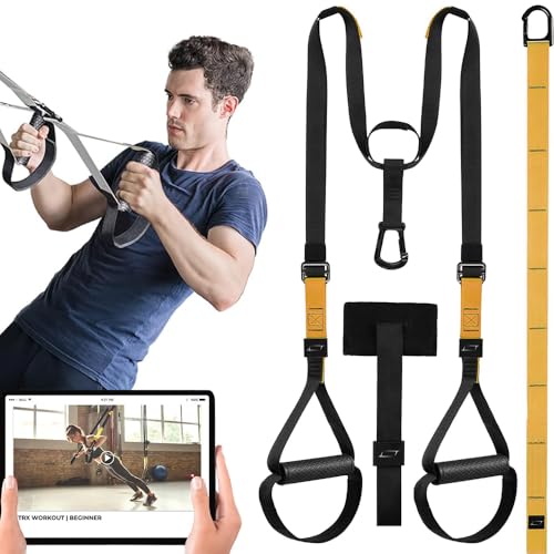 LISTHEN Trx, Cinghie Multifunzione Regolabili, Cavi per Allenamento in Sospensione, Sling Trainer, Kit Home Gym Completo per Calisthenics, Fitness, Crossfit, Flessioni e Suspension Training (Giallo)