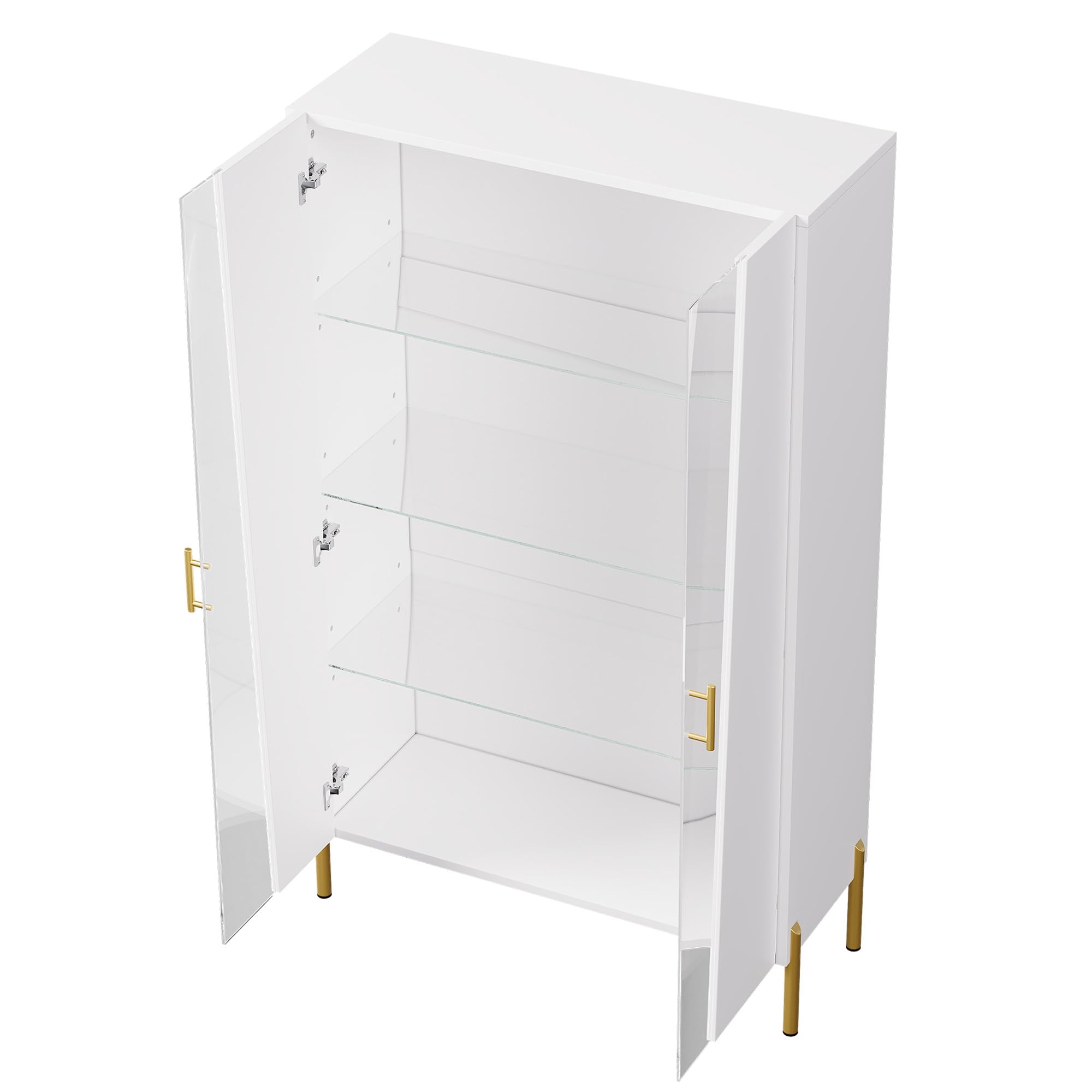 TIZZ Armadio in vetro 72 x 40 x 145 cm, con porta asimmetrica in vetro temperato, 3 ripiani in vetro, maniglia in metallo e piedini in metallo, come vetrina, per sala da pranzo, libreria, colore