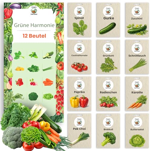 TORAF Gemüsesamen Set 12 Sorten – Premium Saatgut für Garten, Balkon & Hochbeet – Tomaten, Gurken, Zucchini, Salat, Brokkoli, Karotten, Grünkohl, Schnittlauch – Anzuchtset Gemüsepflanzen