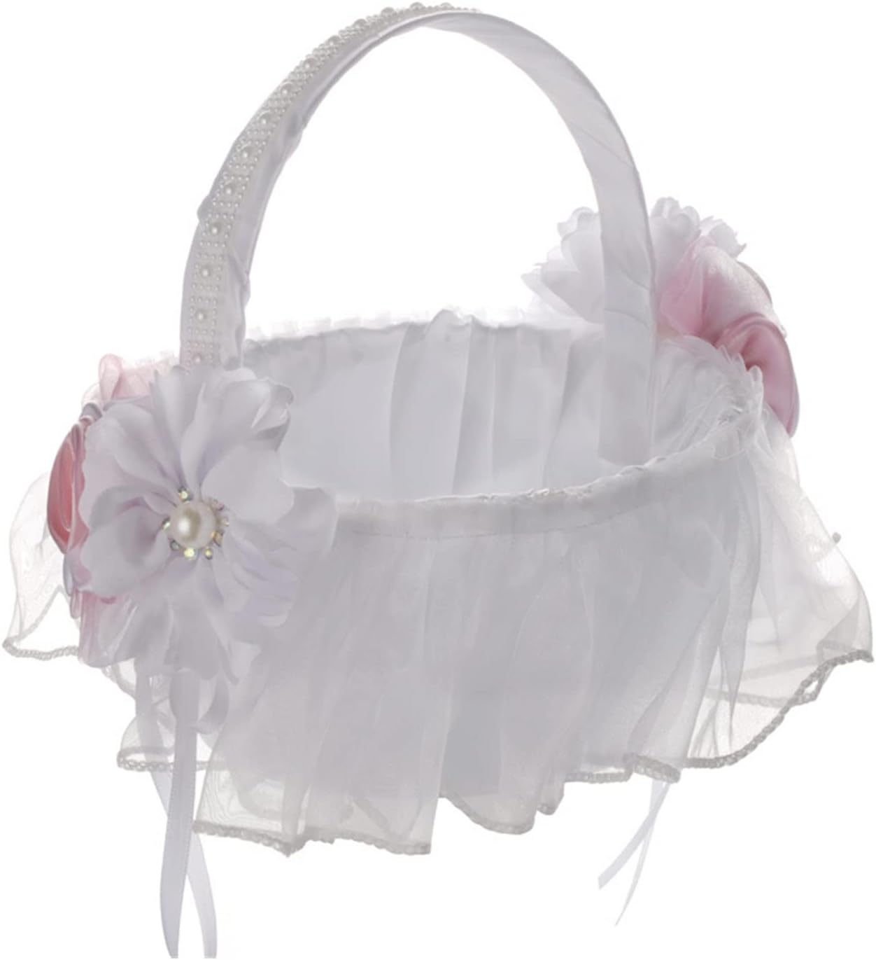 Wedding Flower Basket White Sprinkle Small Lace Girl Hand-held