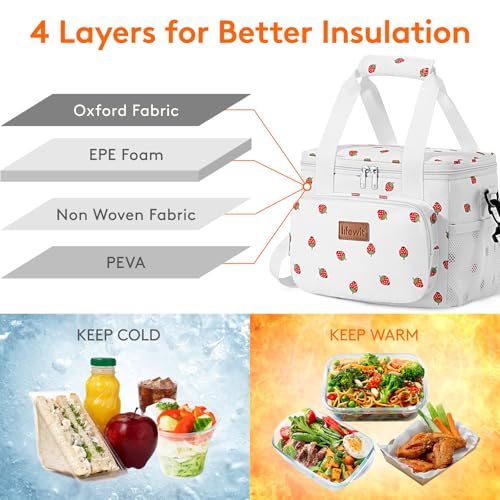 Image of Lifewit Medium Lunch Bag, Insulated Lunch Box, Soft Cooler Cooling Tote for Adult Men Women, Strawberry 12-Can (9L)