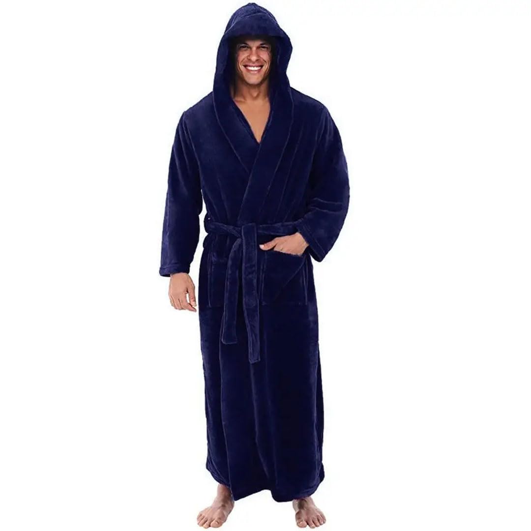 Albornoz de invierno grueso de manga larga para hombre, bata cómoda con capucha, bata de baño, ropa de dormir, abrigos rojos, 4XL, rosso, XXXXL