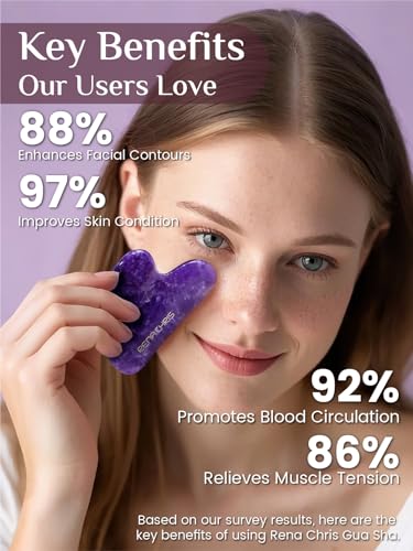 Image of Rena Chris Gua Sha Facial Tools: Natural Amethyst Guasha Tool for Face Acupuncture Therapy, Facial Massager for Jawline Sculpting and Puffiness Reducing (Purple)
