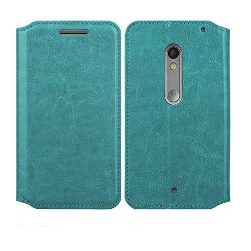 Motorola Driod Maxx 2 Case - Magnetic PU Leather Flip Wallet Folio Pouch Case Cover with Fold Up Kickstand for Motorola Driod Maxx 2 Wallet - (Turquoise Wallet)