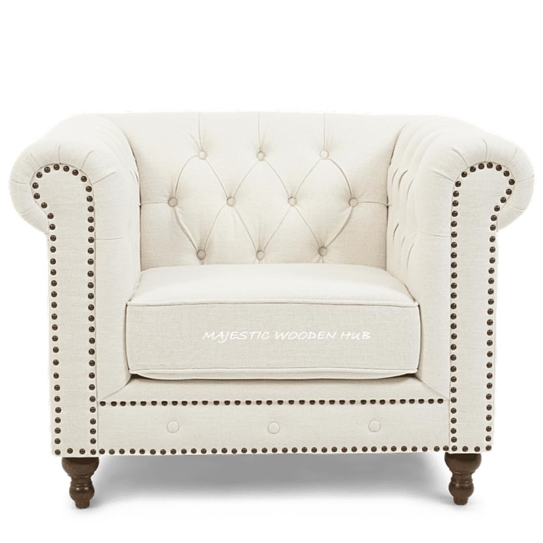 Hand-Made Velvet 1 Seater Modern Chesterfield Button Tufted Sofa for Living Room, Office, Hallway, Bedroom(Off White) 1-Person Sofa-image-27