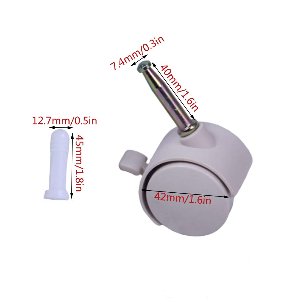 Muebles de Nailon para Cuna,Ruedas giratorias silenciosas con Frenos,diseño de Ruedas Dobles,Ruedas de Repuesto,Varilla de Montaje de 7,4 mm,con Manguito de Montaje,para Cama de niños con ca