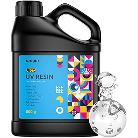 UV Resin - Wayin Upgrade 500g Eco Crystal Clear Hard UV Resin, Ultraviolet Epoxy Resin Non-Toxic Glue Solar Cure Sunlight Activated Resin for Handmade Jewelry, DIY Craft, Coating and Casting Cover