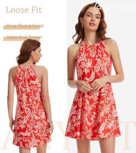 Image of ANYFITTING Summer Dress with Built in Bra Casual Beach Sundress Flowy Halter Mini Short Dresses for Women 2026
