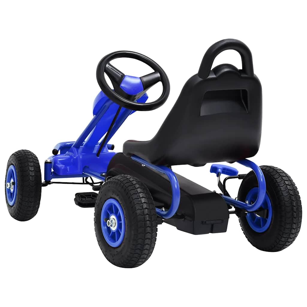Mangloder Pedal Go-Kart mit Luftreifen Blau für Kinder von 3 bis 6 Jahren, Kinderfahrzeug mit Handbremse, stabile Gummireifen, kindgerechtes Design, ideal für Garten und Freizeit