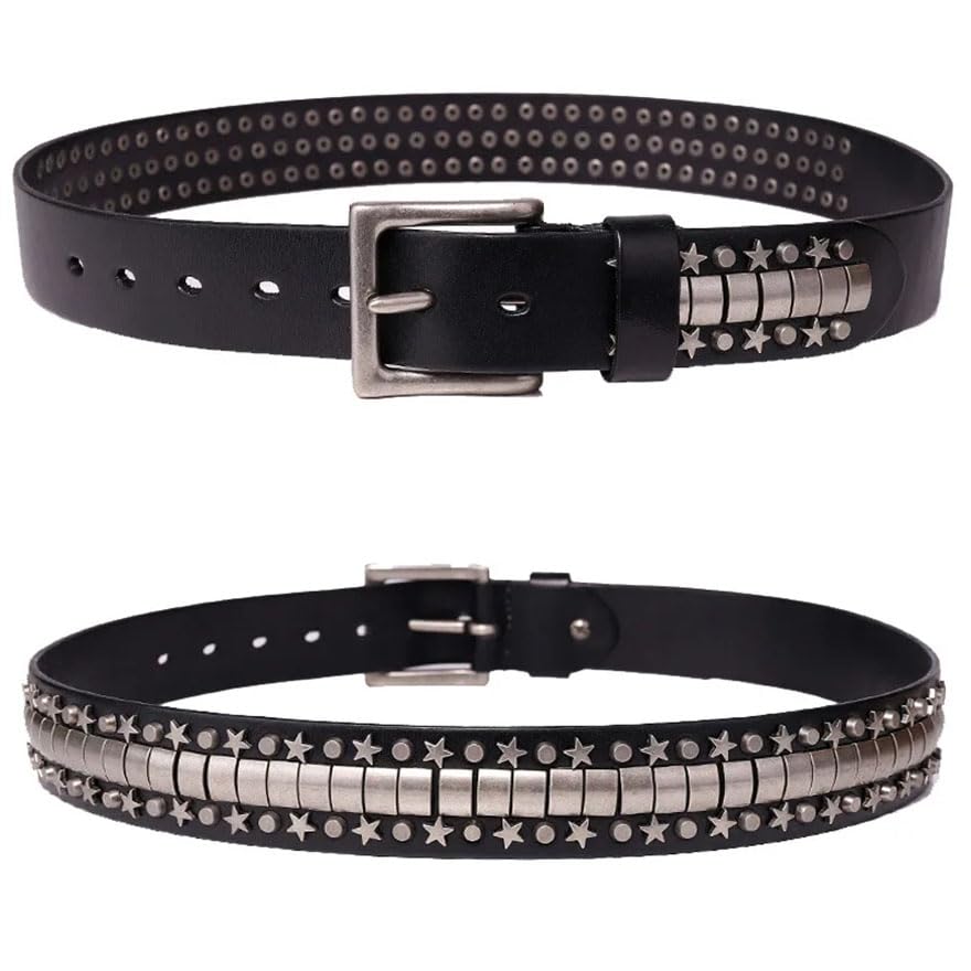 Pohullan Men Motorcycle Jeans Metal Rivet Belts Leather Punk Rock Belt Punk Rock Accessories2