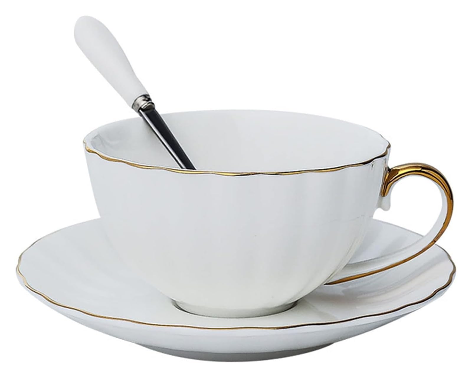 Elegancki zestaw filiżanek do kawy z porcelany kostnej ze spodkiem i łyżeczką - retro francuski design na poranną herbatę, odporny na ciepło