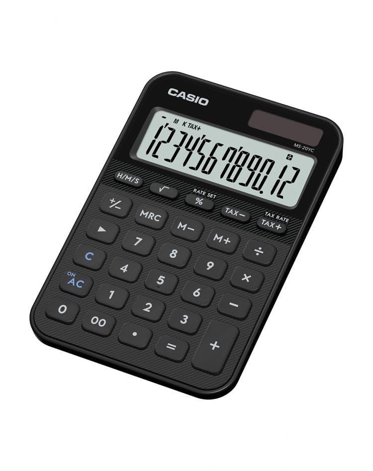 CASIO MS-20YC small desktop calculator with time calculation, black