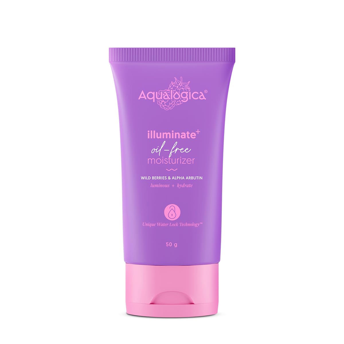 Aqualogica Illuminate+ Oil-Free Moisturizer with Wild Berries & Alpha Arbutin - 50 g | Makes Skin Radiant & Luminous | Evens Skin Tone | Deeply Moisturizes | Lightweight, Non-sticky & Non-oily | All Skin Types | For Men & Women