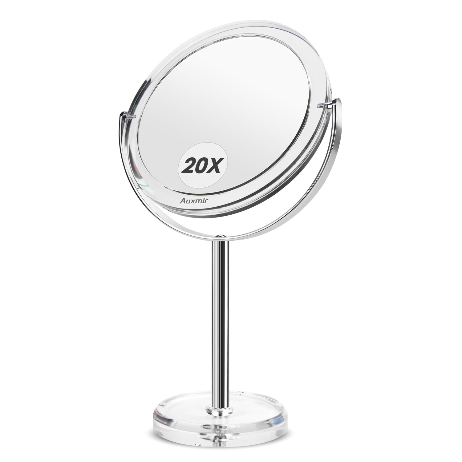 Auxmir Espejo Maquillaje con Aumento 20X / 1X, Espejo de Mesa Baño Doble Cara, Giratorio 360°para Maquillaje, Afeitado, Depilación Cejas y Cuidado Facial