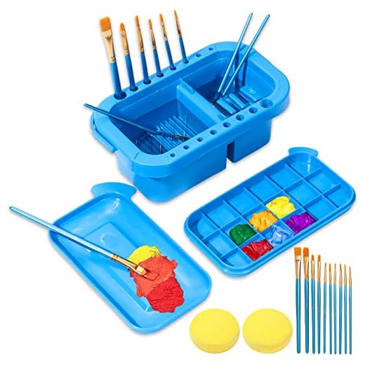 DGYJJZ Paint Brush Cleaner, Paint Brush Holder and Painting Supplies Organizers W/Palette for Acrylic, Watercolor, and Water-Based Paints w/10pcs Watercolor Brush& 2 Art Sponges for Acrylic Blue