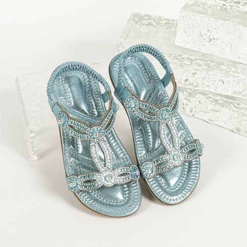 Girls Glitter Sandals Ankle Strap T-Strap Pearl Open Toe Breathable Summer Sandals Dress Wedding Shoes for Kids3