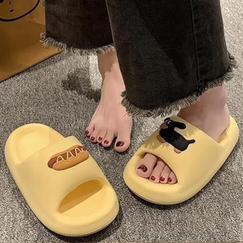 Women’s & Men’s Hot Dogs and Dachshunds Pattern Print Shower Slippers, Beach Sandals Pool Slides Non-Slip Indoor Bathroom Shoes(38/39 EU, Yellow)3