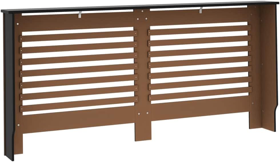 Black Radiator Cover 67.7"x7.5"x32.1" MDF Modern Slatted Design for Living Room, Safety Protection Shield with Top Shelf for Display and Storage, Durable Engineered Wood Easy