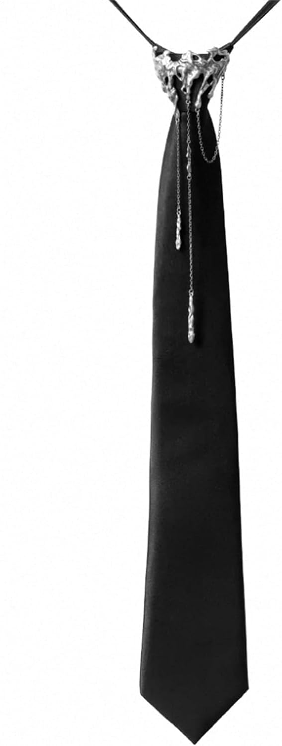 Molten Lava Sculptural Necktie Avant-Garde Organic Metal Cravat with Chain Drops Lava Accessory for Men Women