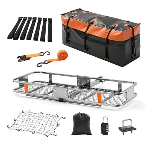 OLIXIS Folding Hitch Mount Cargo Carrier Basket for SUV Pickup Truck Camping Traveling, 60x21x6...