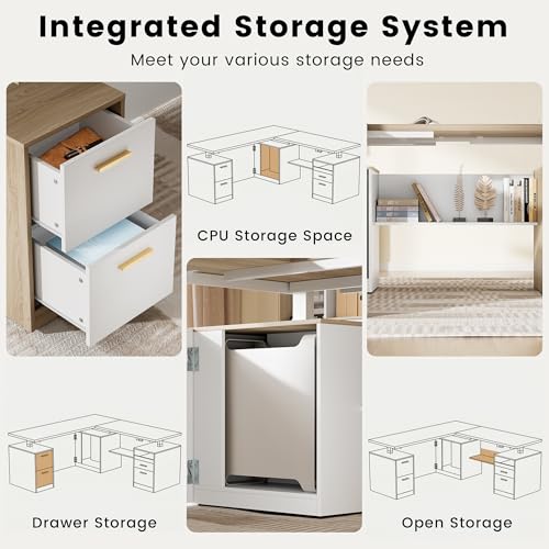 Image of ModernMate 71 inch L Shaped Electric Standing Desk with 5 Drawers & CPU Storage